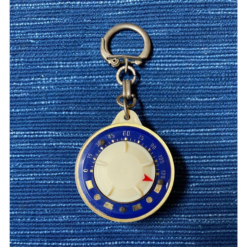 Vtg Swiss Made Parking Timer Keychain Blue 120 Minutes 2 Hour Monogram LB 49B